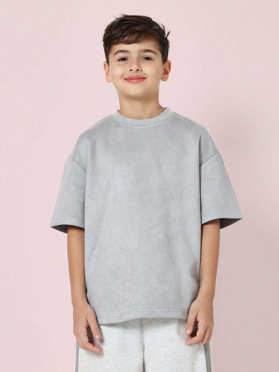 SUMWON 青少年超大码 T 恤休闲短袖街头潮流舒适运动 T 恤适合学校运动日常穿着春夏秋季系列 - 灰色 - 查看 1