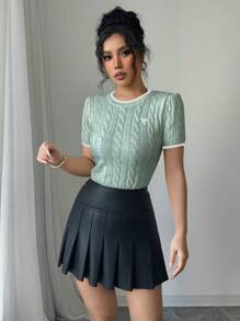 Elenzga Bow Embroidery Women's Knit Top, Simple & Fashionable, Suitable For Summer - Cadet Blue - View 4