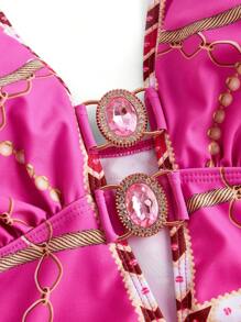 Swim Oasis 2 件大码女式数码印花无袖泳衣套装，配有一体式系带迷你裙，适合海滩和度假