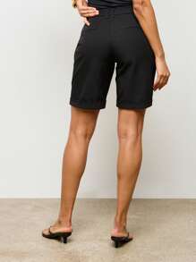 AiiRZ 量身定制百慕大休闲短裤专业办公室工作服夏季阔腿短裤带口袋商务休闲 - 黑色 - 查看 2