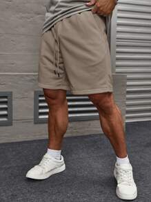 Manfinity RelaxMax Men's Solid Color Drawstring Waistband Shorts With Slant Pockets, Plain White Jogger Drawstring Shorts, For Husband, Boyfriend Gifts White Shorts For Menwhite Short For Menmen White Shortswhite Shorts Menwhite Short - Light Grey - View 3