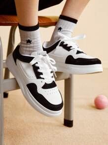 CUCCOO EASI Women's Fashionable Versatile Thick Sole Lace-Up Platform Casual Sneakers, Water-Resistant, Suitable For Students, Spring & Autumn Tainers - Black - View 3