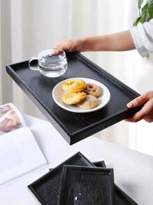 1 khay đựng bằng gỗ màu đen có vân gỗ, hoàn thiện mờ, thích hợp cho thực phẩm, bánh ngọt, salad, trái cây, sushi, đồ uống, bít tết, pizza. lý tưởng cho quán cà phê, gia đình, món tráng miệng, trà, bánh mì, đồ ăn nhẹ và cốc., nhà bếp, quà tặng giáng sinh - màu đen - Xem 5