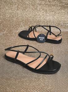 SHUZIA 宽版女式后带环趾时尚黑色人字拖凉鞋 - CloudStep 缓冲垫，让您全天倍感舒适