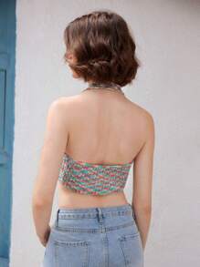 SHEIN Unity Atasan Rajut Pendek Model Halter Tanpa Punggung Seksi untuk Liburan Wanita, Terbuat dari Campuran Kain. - MultiWarna - View 2