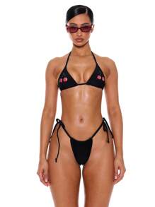 Musera Resort Halterneck Graphic Cherry Print Triangle Club Sexy Bikini Top Only For Summer Spring Holiday Vacation Ibiza Beachwear Nanoscopic Techno