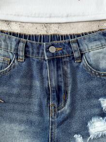 SHEIN Shorts vaqueros rasgados con borde deshilachado y lavado de piedra estilo bohemio para niñas preadolescentes, ropa de verano para niñas, ropa informal y de vacaciones de estilo bohemio para niñas en primavera y verano, atuendos de playa para niñas, ropa de calle occidental para niñas, atuendos de primavera y festivales con shorts vaqueros