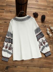 Lacomfia Blusa informal de mujer con mangas de farol y estampado colocado, para primavera/verano