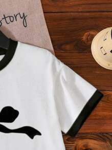 GraphicGems Baby Girl Bow Printed Trim Round Neck Short Sleeve Casual Top