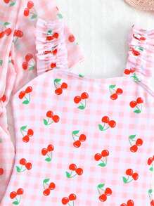 1 套少女热带椰子树印花连体泳衣 + 罩衫 - 彩色 - 查看 3