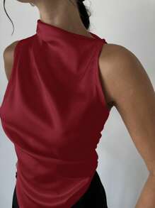 Firerie 女士简约优雅时尚办公室通勤奶油色无袖褶皱领尖下摆棉质衬衫