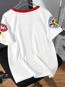 SHEIN EZwear 休闲简约运动 T 恤，足球风格徽章和 LA 字母图案圆领宽松短袖 T 恤，适合女士，适合夏季 - 彩色 - 查看 8
