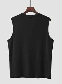 Manfinity RSRT 2025 New Summer Plus Size Men Sleeveless T-Shirt, Simple Black Versatile Durable, Suitable For Beach Vacation & Daily Wear - Black - View 2