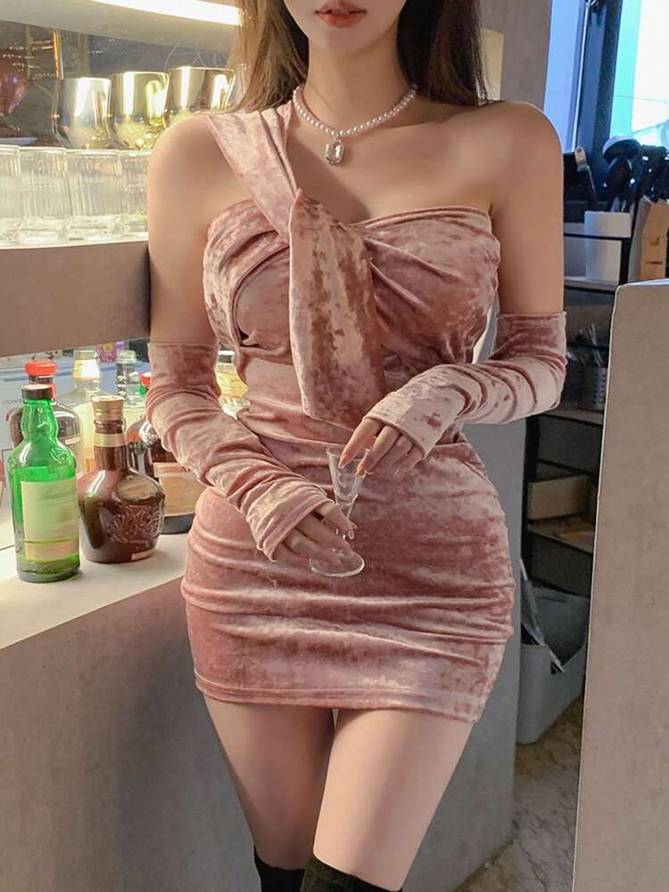 Velvet Wrap Twist Cropped Party Dress Prom Dresses For Woman Women Formal Fashion Dress Luxury Dress Women Mini Dress Milkmaid Dress Elegant Women Dresses