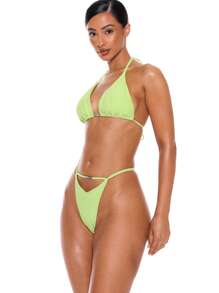 Musera Resort Quần bikini Tanga khoét eo cao, đính hạt lấp lánh, gợi cảm, thích hợp cho kỳ nghỉ hè, xuân, du lịch biển Ibiza. - màu xanh lá - Xem 2