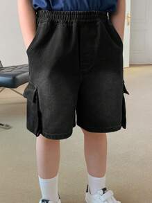 DAZY Pantalones cortos de carga de tela vaquera lavada informal para niño preadolescente - Negro - Ver 6