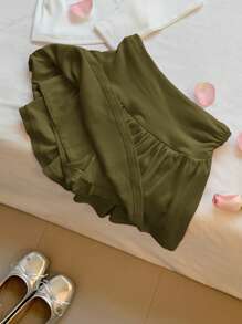 Comfortcana Women's Casual Knitted Mini Skirt In Army Green With Ruffle Hem Detail - Army Green - View 4