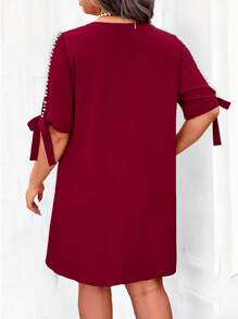 SHEIN LUNE Abito a pieghe con spalline annodate e decorazione di perle, adatto a donne taglia curvy, elegante e snellente per uso quotidiano