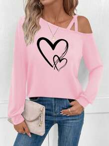 SHEIN LUNE ملابس علوية بدون أكمام كاجوال للنساء مع رسومات قلب، مناسب لفصلي الربيع والصيف