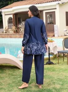 Swim Mulvari Bộ đồ bơi Burkini dài tay in kỹ thuật số cỡ lớn cho nữ, đồ bơi thời trang phong cách Trung Đông cho kỳ nghỉ - Nhiều màu - Xem 2