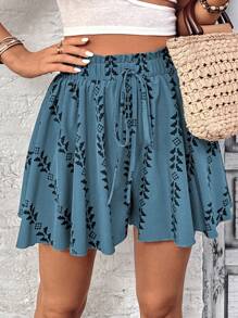 Breezaya Women's Random Cut Geometric Print Shorts, For Vacation Use - Blue - View 6