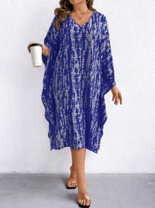 SHEIN LUNE Robe décontractée ample à col V imprimée sur tout le corps, tailles plus