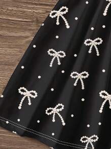SHEIN Váy midi đen in nơ chấm bi thanh lịch, váy dài không tay tối giản giản dị cho bé gái, phù hợp cho mùa hè - Nhiều màu - Xem 6