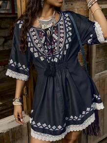 LanaWest Women's Western Countryside Print Long Sleeve Shirt