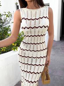 SHEIN Tall Vestido largo envolvente tipo body con rayas burdeos para mujer, ropa de playa