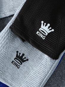 2pcs/Set Boys Crown & Letter Print Plain Texture Round Neck Short Sleeve T-Shirt & Shorts Set, 3-Piece Outfit, Suitable For Summer, School, Campus, College - Multicolor - View 7