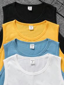 SHEIN Leap Crew 4pcs/Set Tween Boy Knight Print Crew Neck Tank Tops - Multicolor - View 5