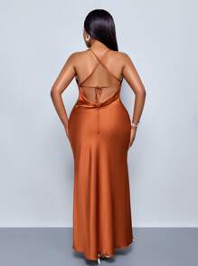 SOLERSUN Plus Size Women's Clothing Hanging Neck, Suspender, Swing Collar, Pocket Collar, Low Waist, Cross Open Back, Fishtail, Long Green Matcha Green Dress, Sexy And Elegant Party Dress, Sisters Evening Dress, Ladies Dress Maxi Satin Women Outfit /Spring Outfits For Women Wedding Guest Dress Women Concert Outfit Women