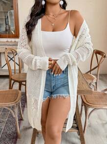 Weeklong 大码女式轻质镂空针织长款开衫，修身版型，休闲度假装，适合度假、派对和日常通勤，春夏季