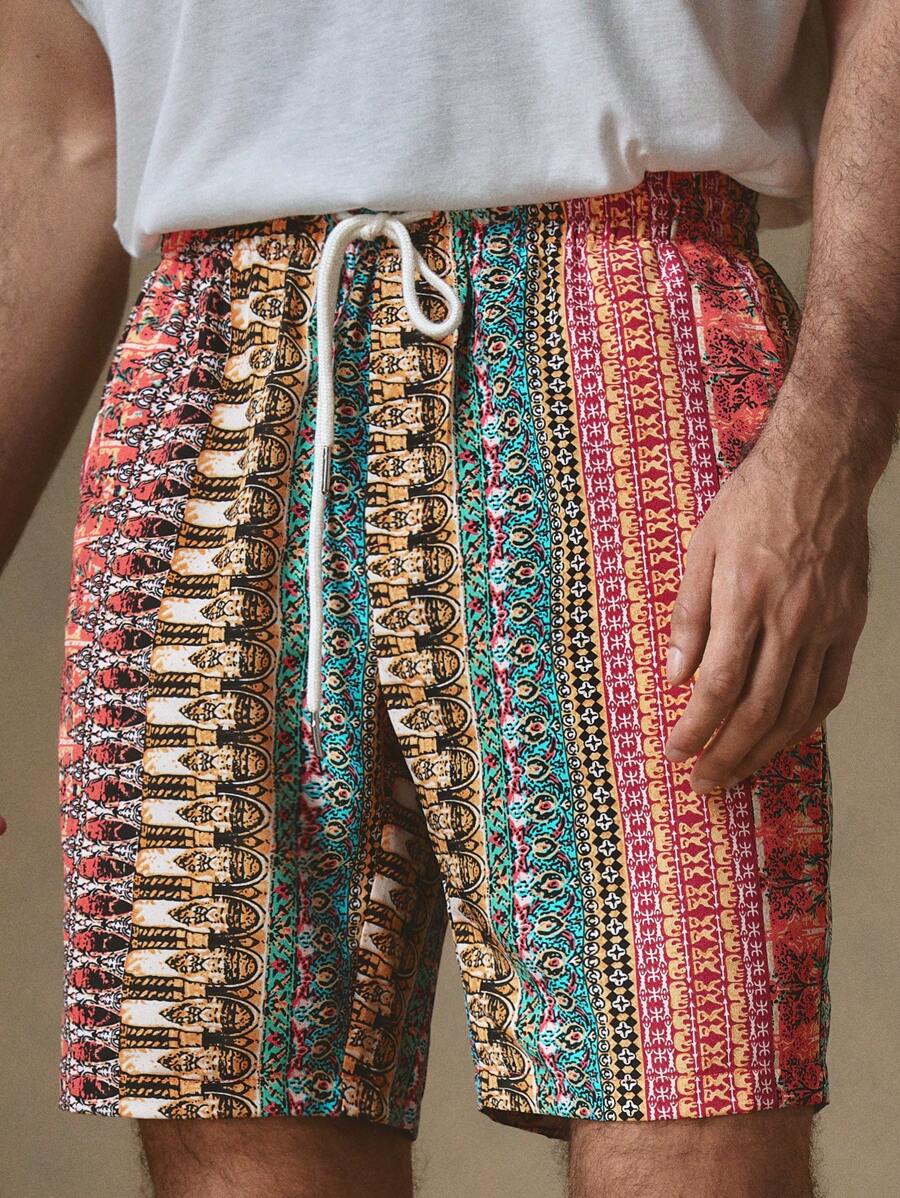 Manfinity VCAY Men's Woven Casual Mid-Rise Straight Leg Shorts, Suitable For Summer - Multicolor - View 1