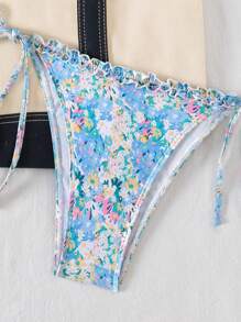 Swim Mod 2pcs Women Elegant Ruched Halter Bikini Swimsuit Set For Summer Beach Vacation - Multicolor - View 5