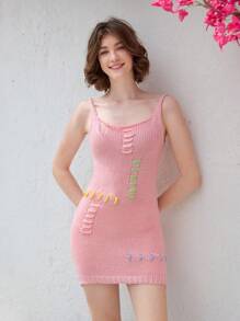 SHEIN Unity Gaun Mini Bodycon Rajut Patchwork Multi-Warna untuk Wanita, Gaun Musim Semi - MultiWarna - View 5