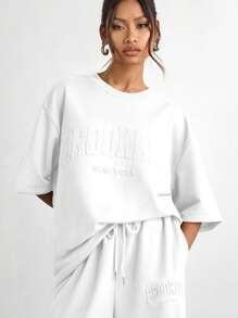 Manfinity INSISELF 2 Pieces Set Men's Loose Raglan Crew Neck Short Sleeve T-Shirt And Drawstring Waist Straight Leg Pants Tracksuits - White - View 2