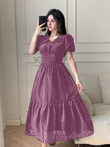 DAZY Women's Casual Solid Color Textured Dress, Summer Elegant - Purple - View 3