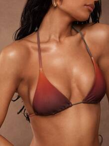 Hauture Top de bikini con cuello halter de degradado para vacaciones en la playa