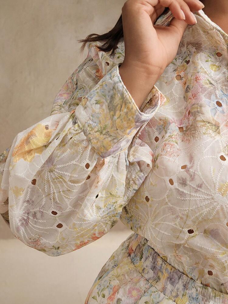 Fashionable Embroidered Floral Print Women 2 Pieces Set: Elegant, Festival Outfits Include Blouse And Pants, Plus Size