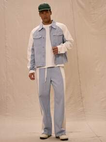 Musero Collared Contrast Panel Front Pocket Denim Jacket - Multicolor - View 5