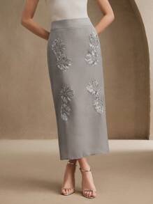 Anewsta Váy thêu hoa nữ Xuân/Hè, Lễ hội - Xám - Xem 4