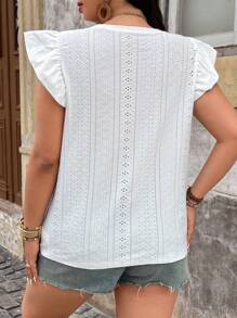 SHEIN LUNE 大码女式扎染刺绣短袖休闲T恤 夏季女式狂欢白色上衣 度假女式时尚日常穿着 母亲节 - 白色 - 查看 3