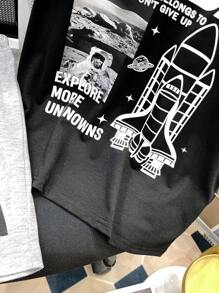 Dozemod Kids Tween Boy Tricou cu mânecă scurtă și pantaloni scurți cu litere cu imprimeu vintage, 2 piese, costum de pijama casual