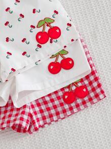 Cozy Pixies 3 件套 女宝宝水果图案彩色格子松紧腰休闲短裤套装 - 彩色 - 查看 4