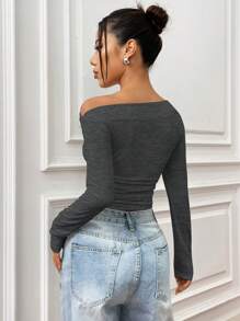 Flirla Women's Solid Color Oblique Shoulder Casual Simple Fashion T-Shirt, Suitable For Summer