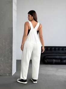 SHEIN ICON Plus Size Women's Casual Distressed Denim Jumpsuit With Suspender