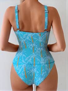 SHEIN 2 Pieces Women Beach Summer Outfit, Elegant Crisscross Front Ruched Cami Top And Bikini Set - Green - View 2