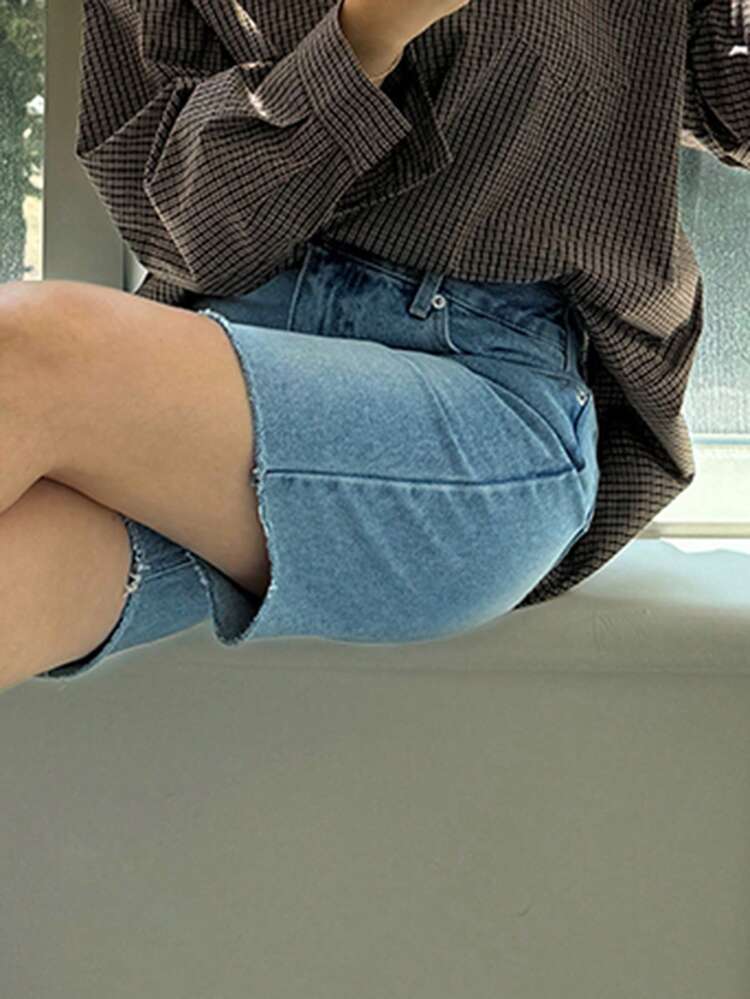 Women's Casual Loose Asymmetrical Waist Denim Shorts Jorts