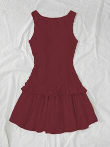SHEIN Unity Elegant Solid Color Ruffle Hem Mini Dress - Burgundy - View 3